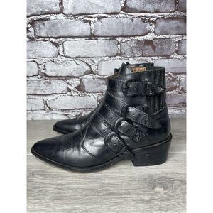 Alias Mae Black Leather Pointed Toe Buckle Straps Boots Women Sz 40EU/9.5M US